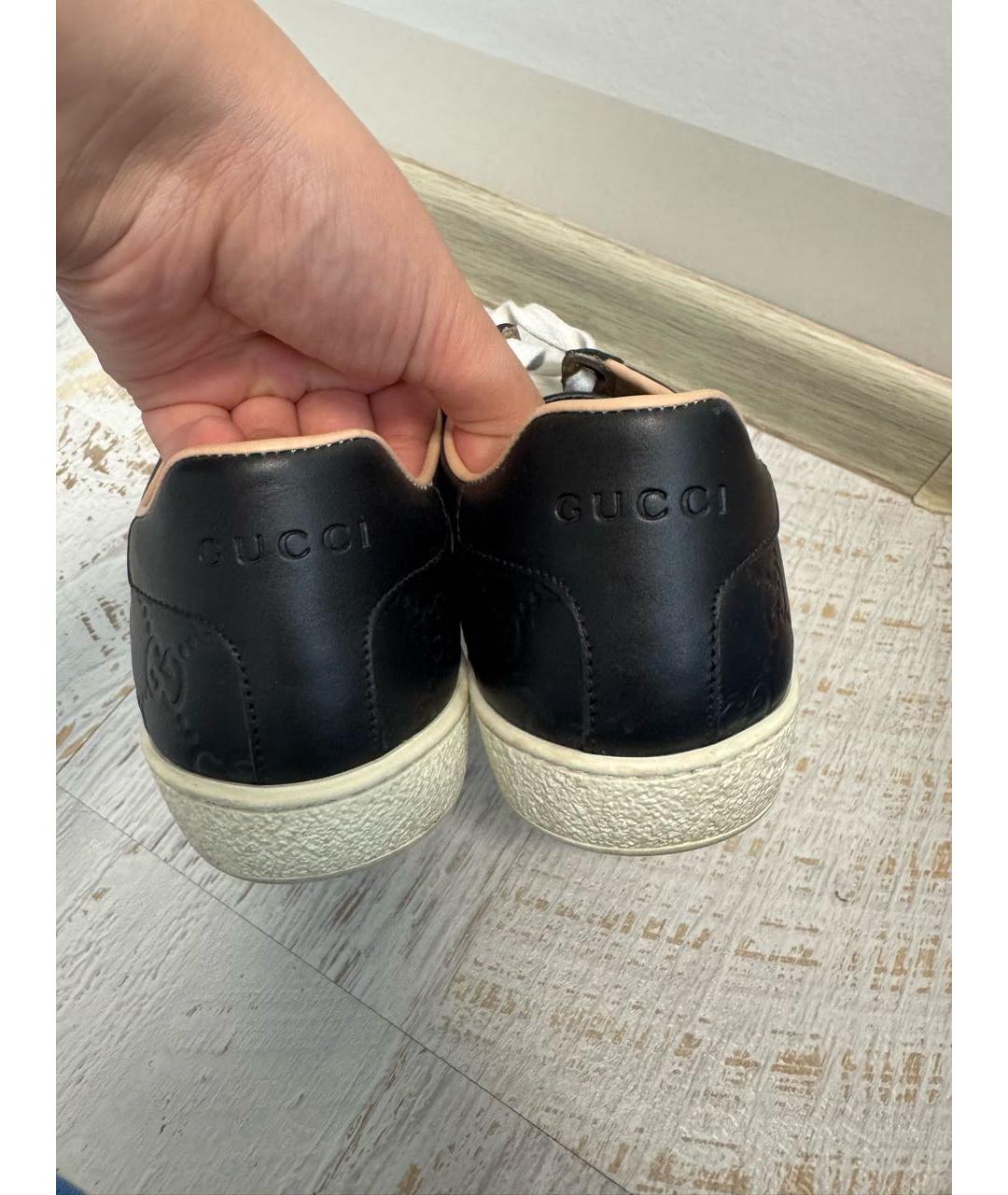 GUCCI Черные кожаные кеды, фото 4