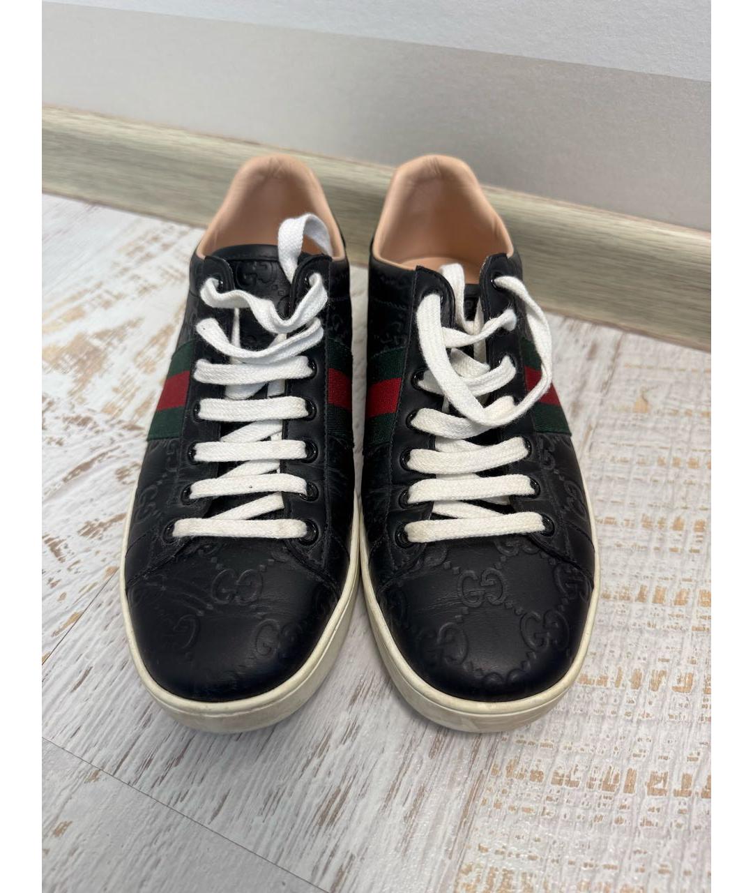 GUCCI Черные кожаные кеды, фото 2