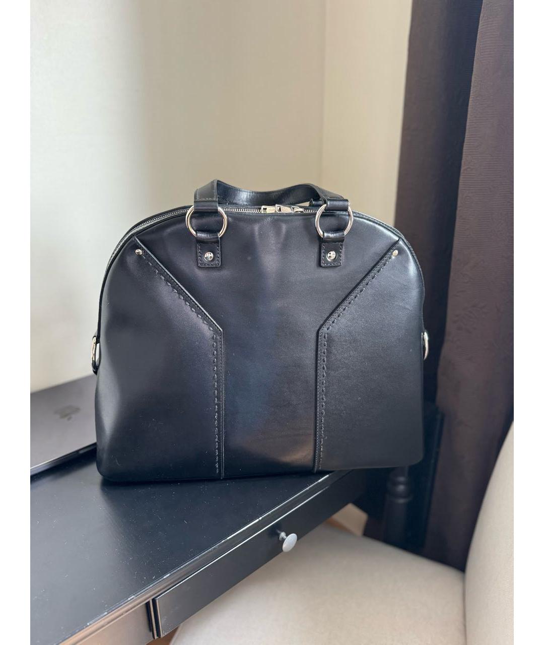 SAINT LAURENT Черная кожаная сумка с короткими ручками, фото 2