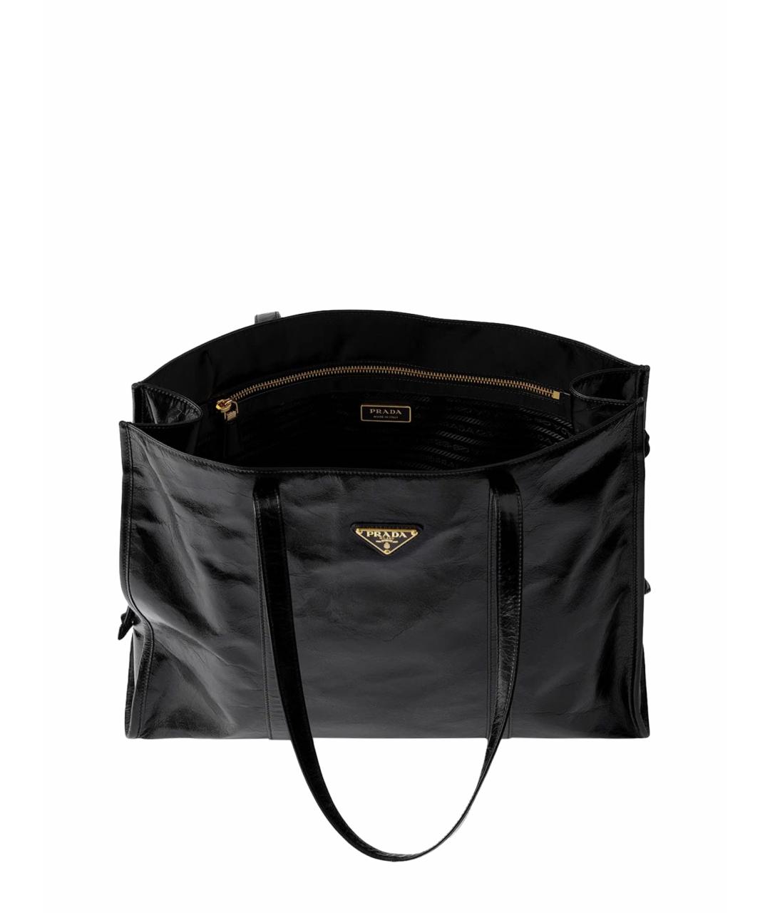 PRADA Черная сумка тоут из лакированной кожи, фото 1