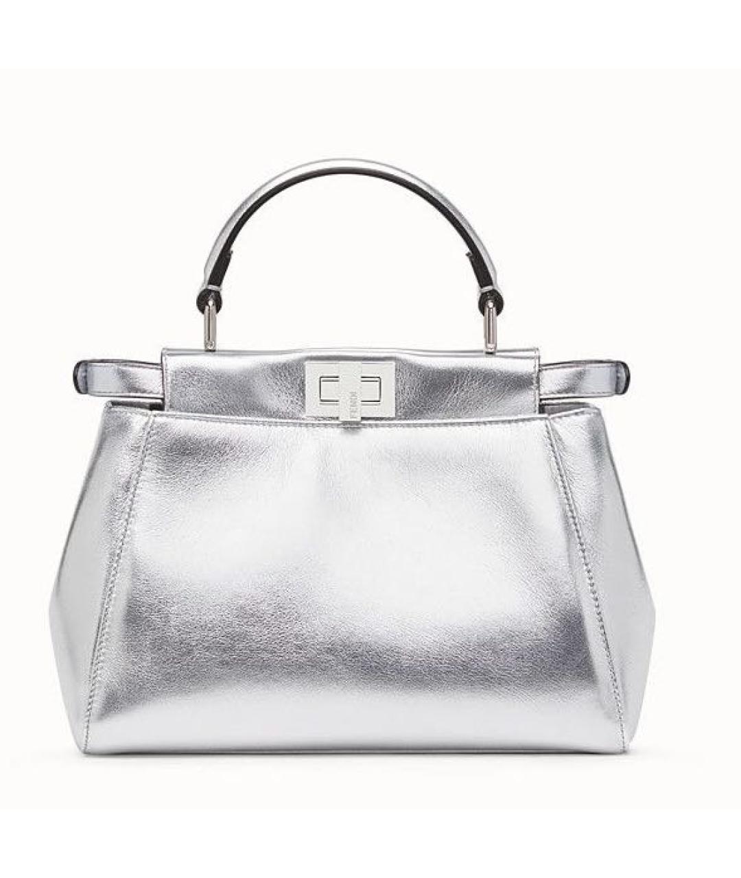 FENDI Серебряная кожаная сумка с короткими ручками, фото 9