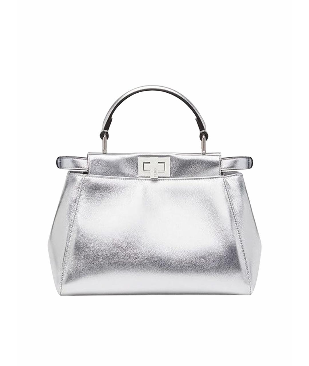 FENDI Серебряная кожаная сумка с короткими ручками, фото 1