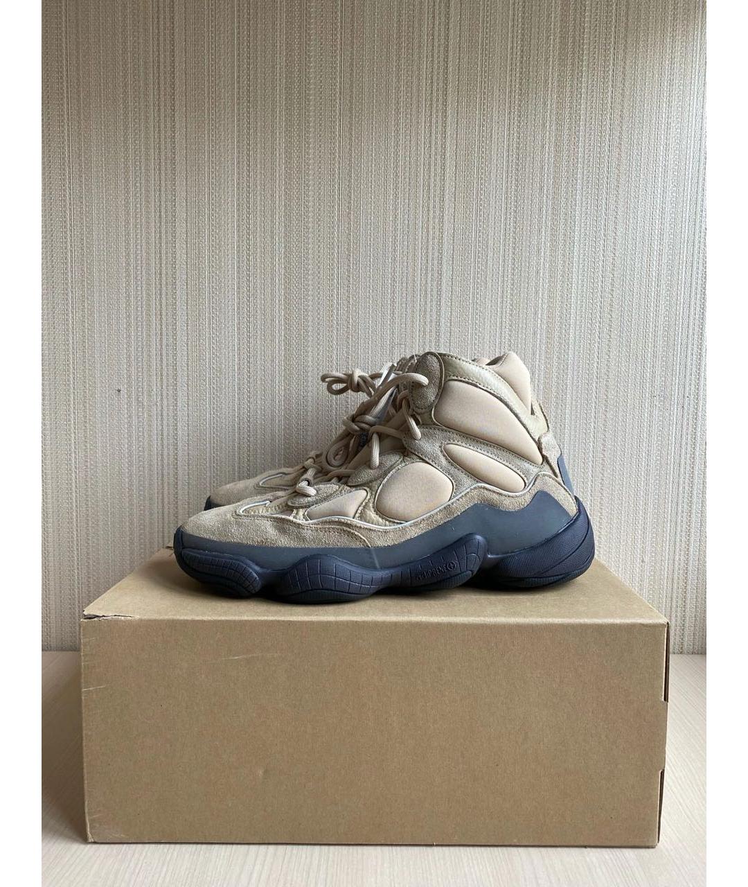 ADIDAS YEEZY Бежевые замшевые высокие кроссовки / кеды, фото 3