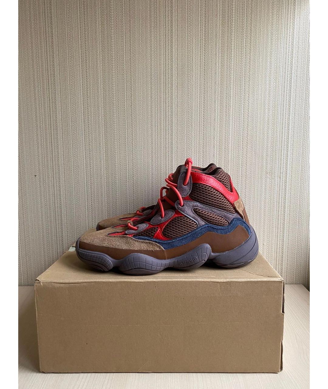 ADIDAS YEEZY Бордовые замшевые высокие кроссовки / кеды, фото 3