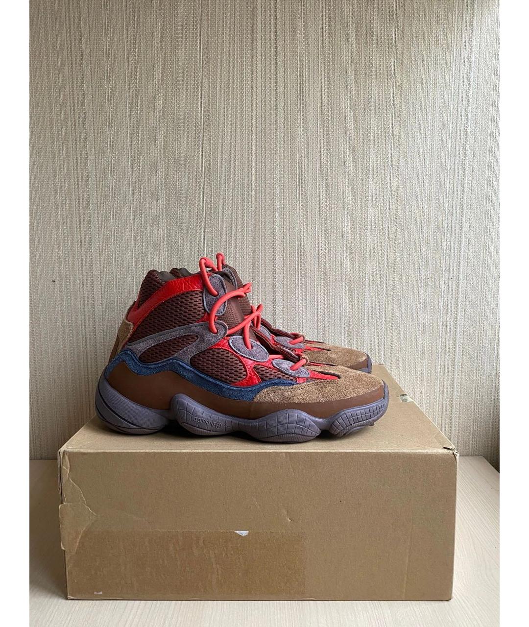 ADIDAS YEEZY Бордовые замшевые высокие кроссовки / кеды, фото 4