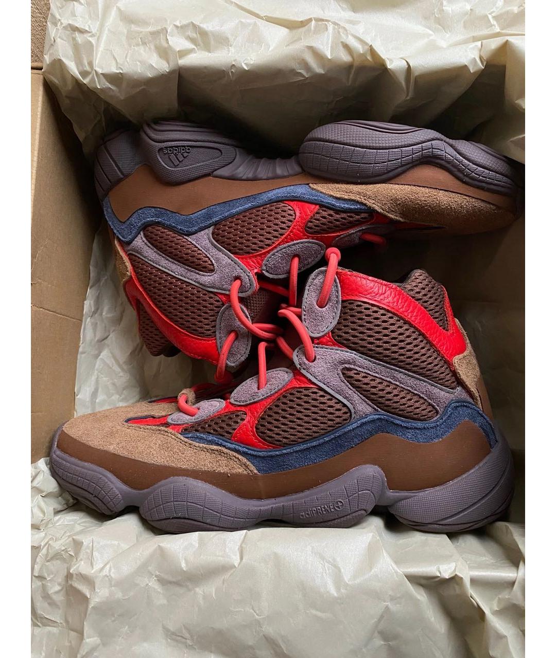 ADIDAS YEEZY Бордовые замшевые высокие кроссовки / кеды, фото 2