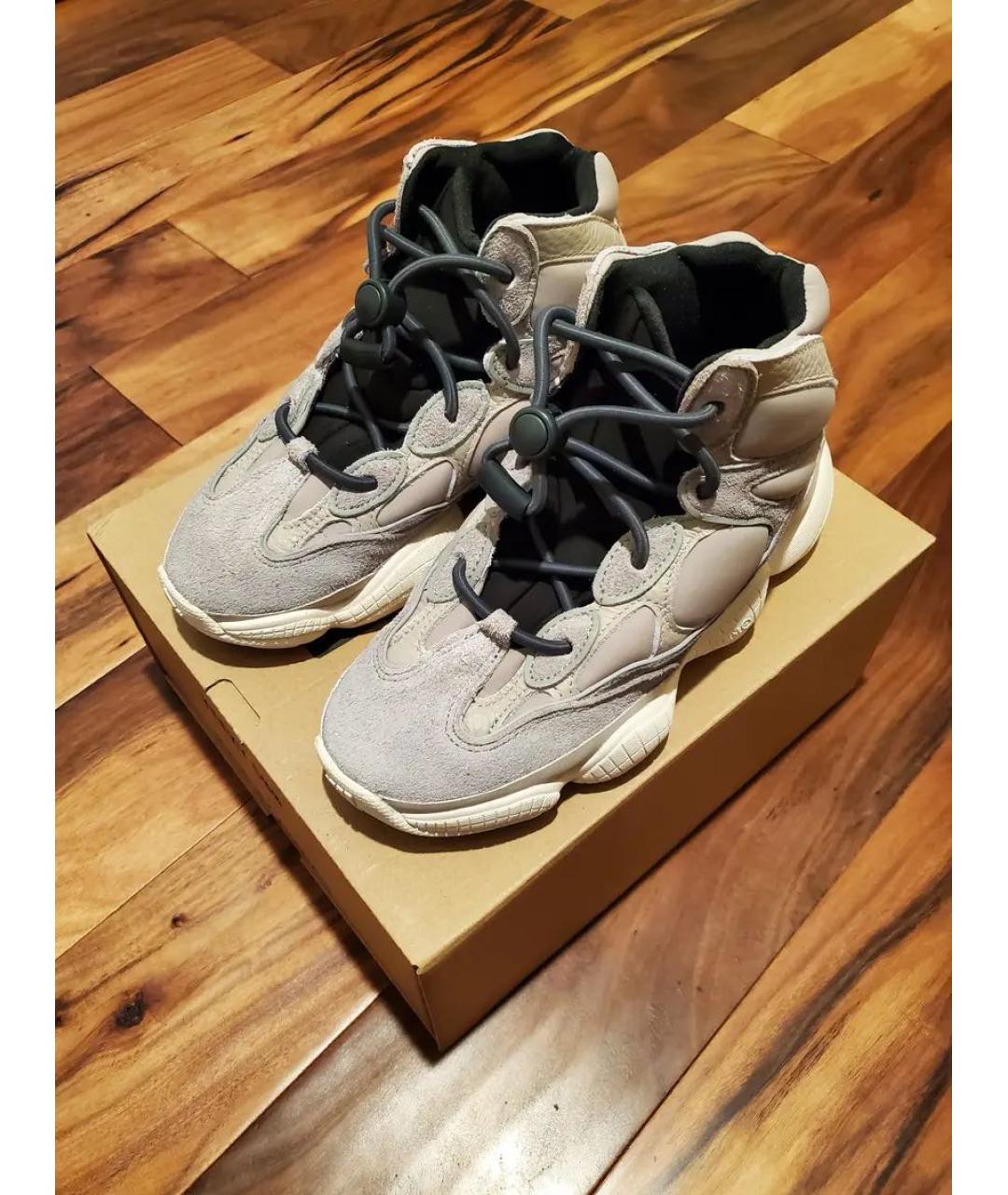 ADIDAS YEEZY Бежевые замшевые высокие кроссовки / кеды, фото 2