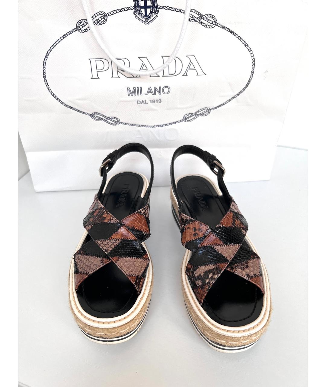 PRADA Коричневые кожаные сандалии, фото 3