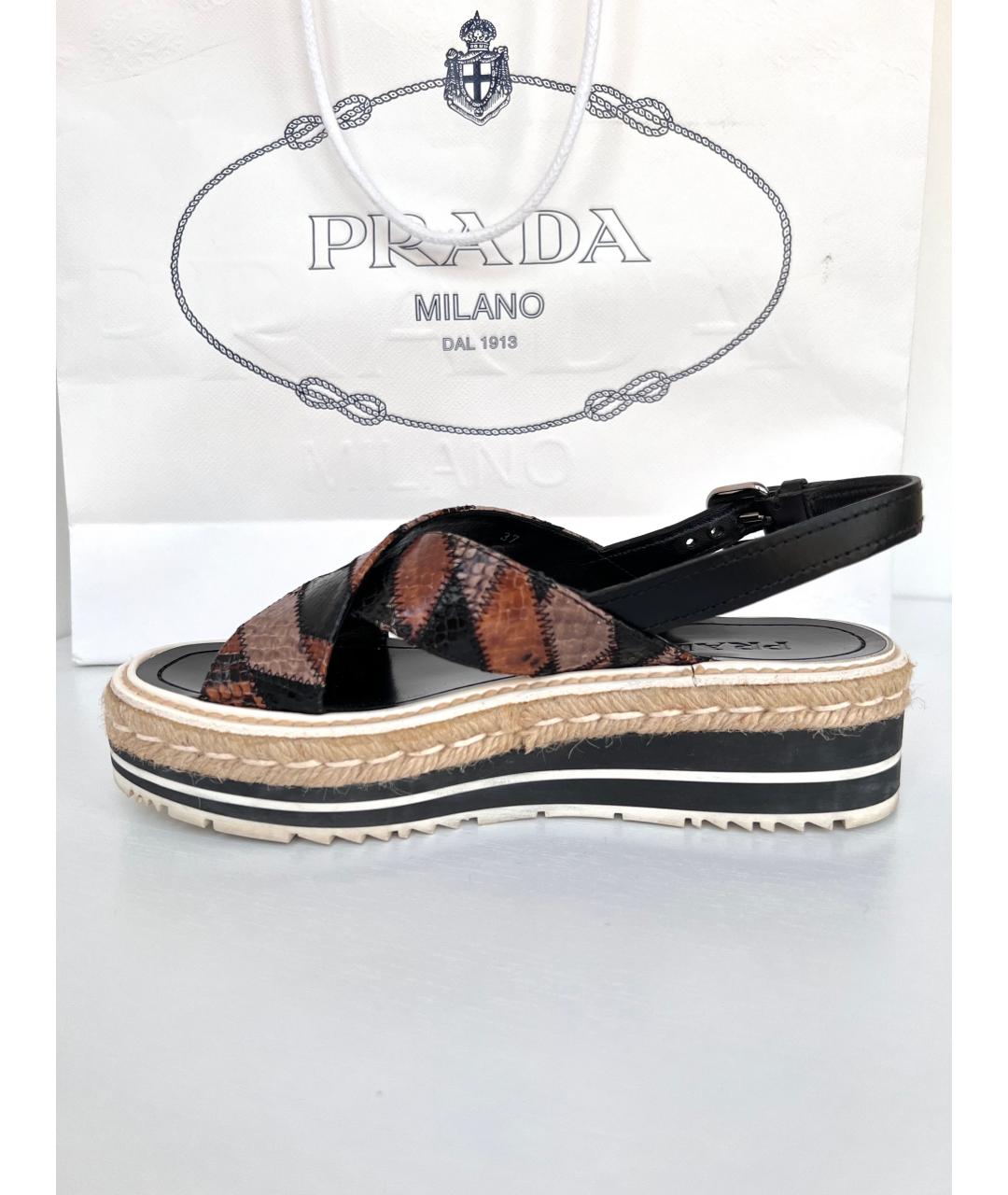PRADA Коричневые кожаные сандалии, фото 6