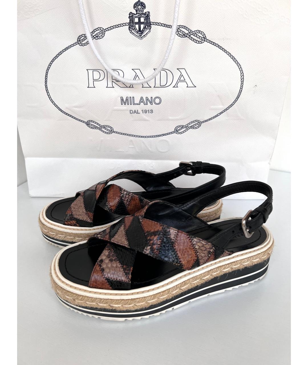 PRADA Коричневые кожаные сандалии, фото 4