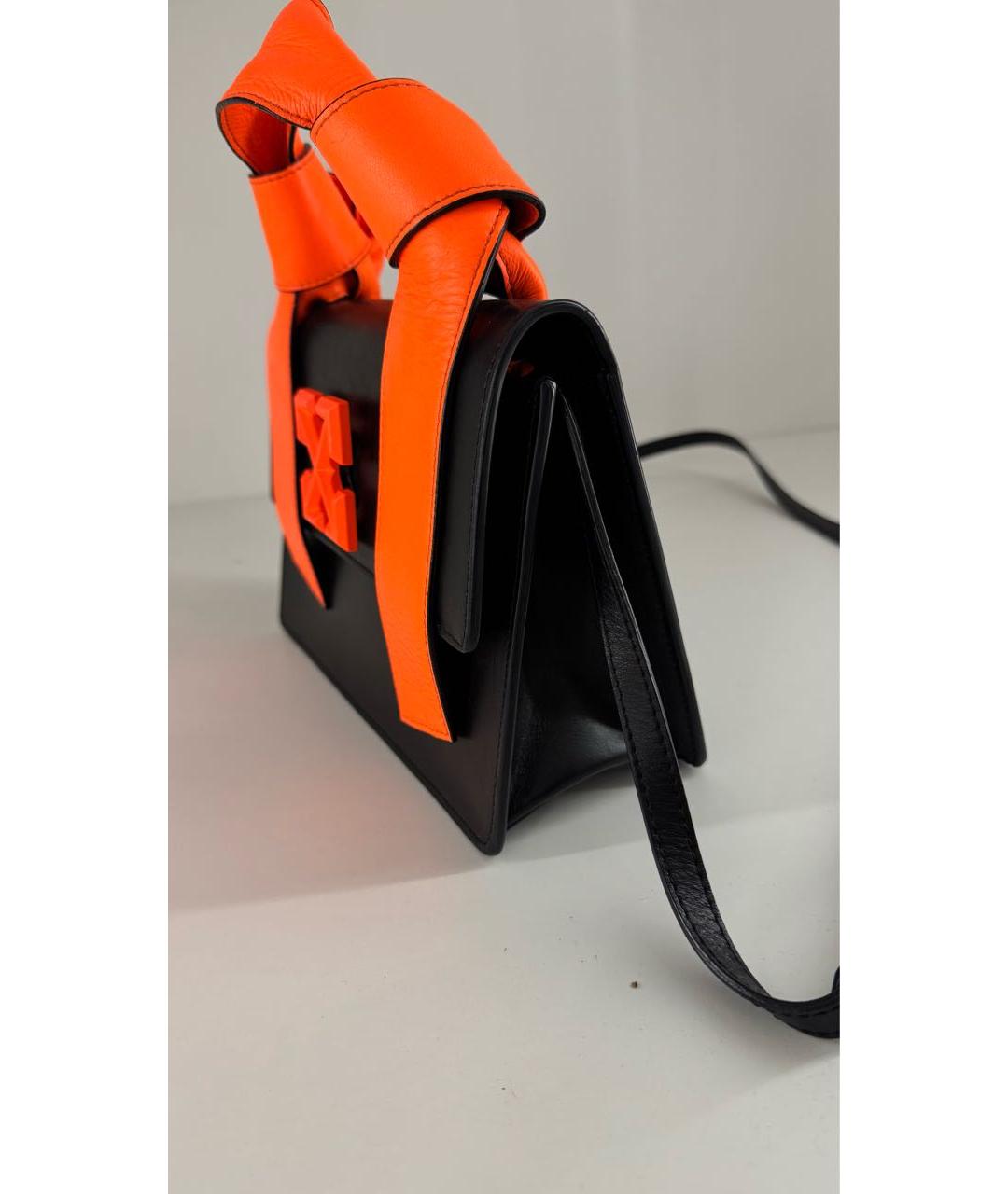 OFF-WHITE Черная кожаная сумка с короткими ручками, фото 6