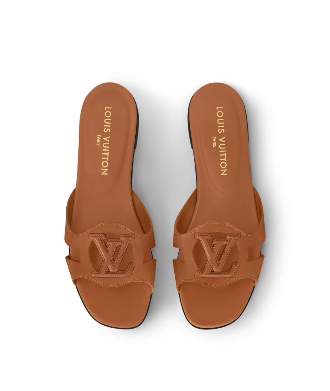 LOUIS VUITTON Коричневые кожаные шлепанцы, фото 3
