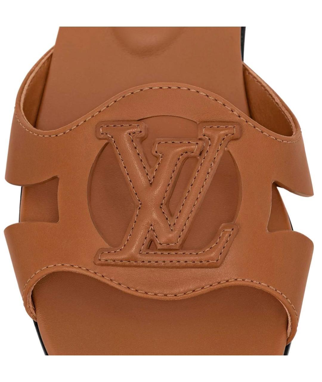LOUIS VUITTON Коричневые кожаные шлепанцы, фото 4