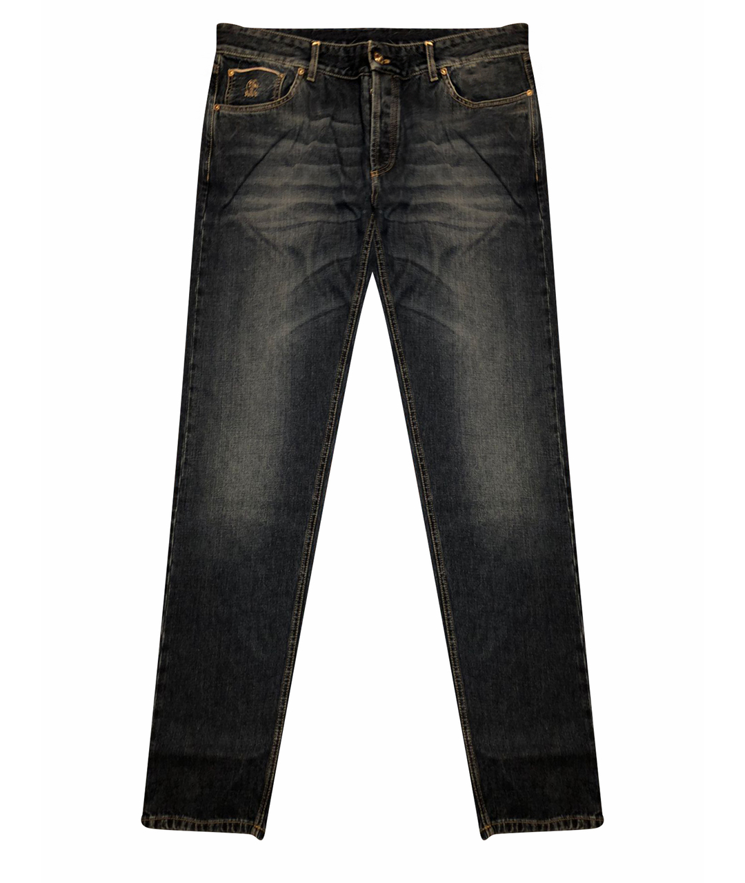 BRUNELLO CUCINELLI Темно-синие хлопковые прямые джинсы, фото 1