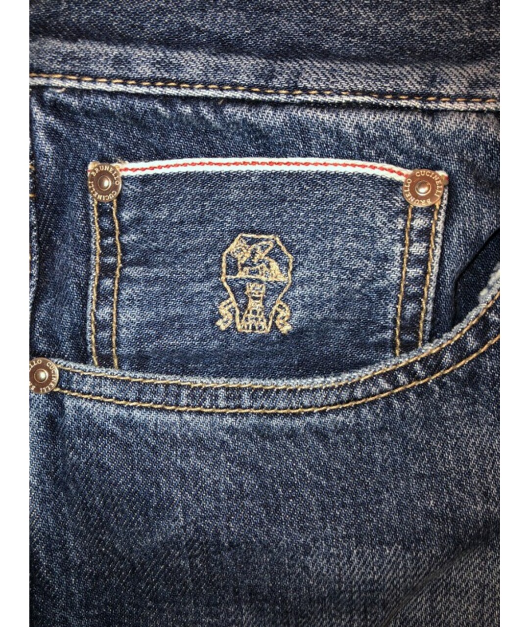 BRUNELLO CUCINELLI Темно-синие хлопковые прямые джинсы, фото 4