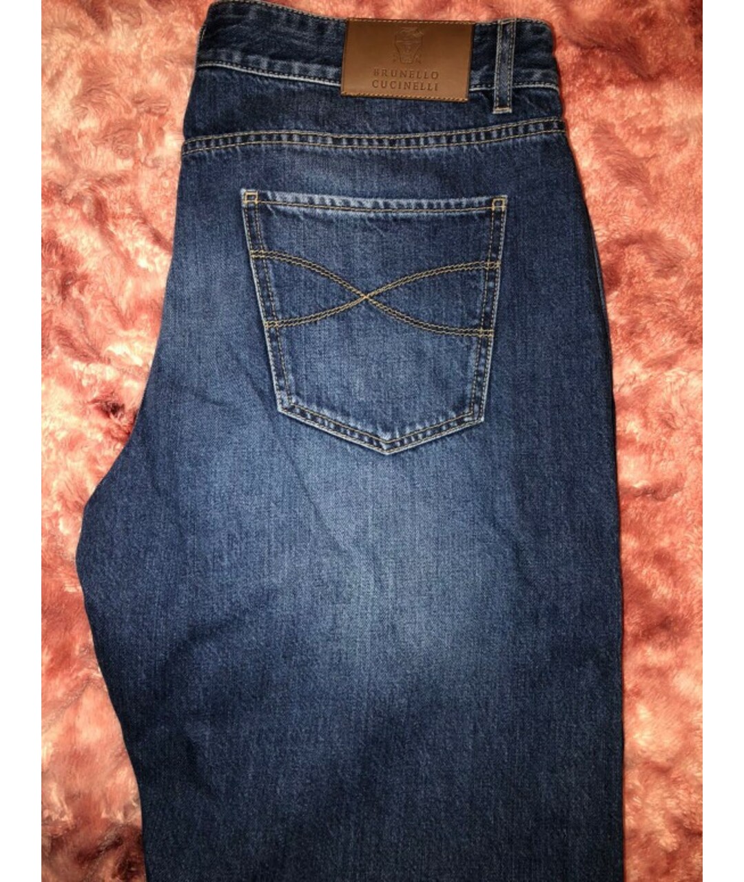 BRUNELLO CUCINELLI Темно-синие хлопковые прямые джинсы, фото 2