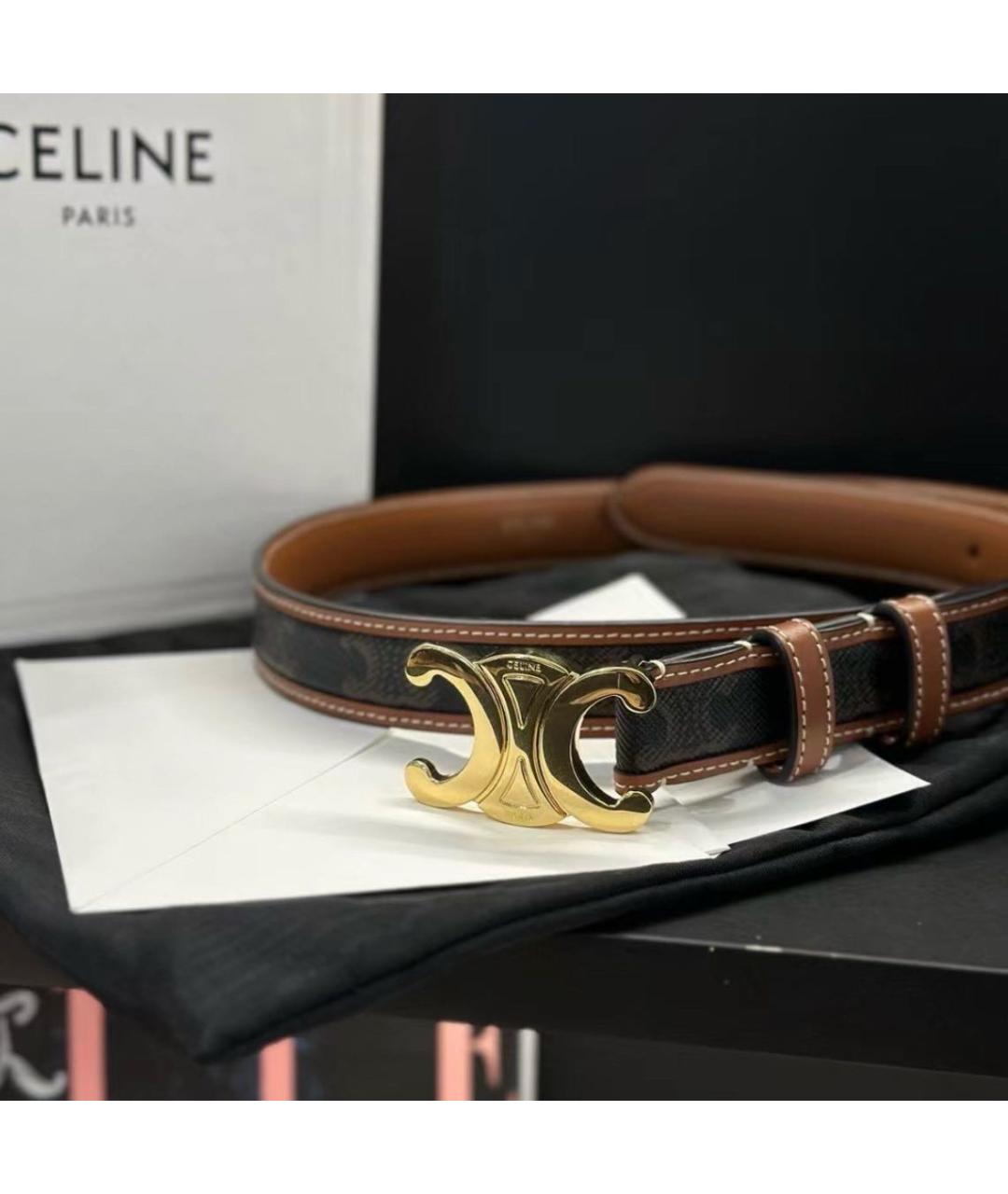 CELINE Коричневый кожаный ремень, фото 2