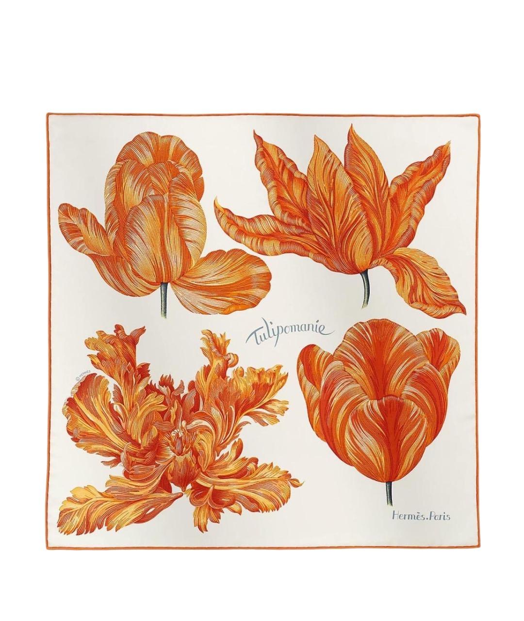 HERMES Оранжевый шелковый шарф, фото 1