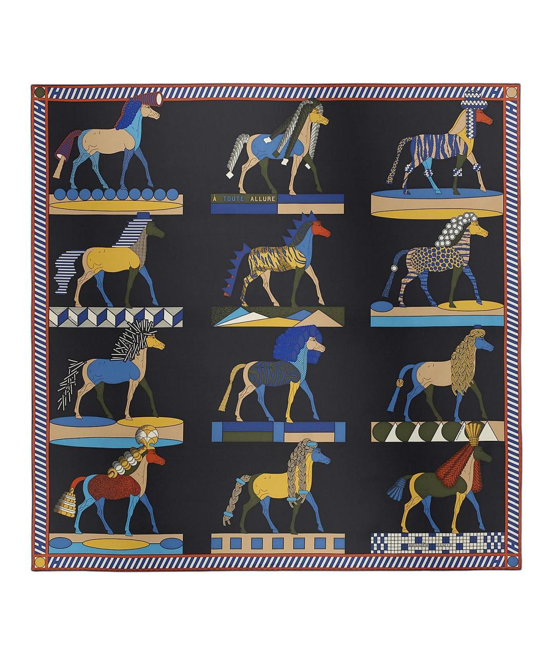 HERMES Черный шелковый шарф, фото 1