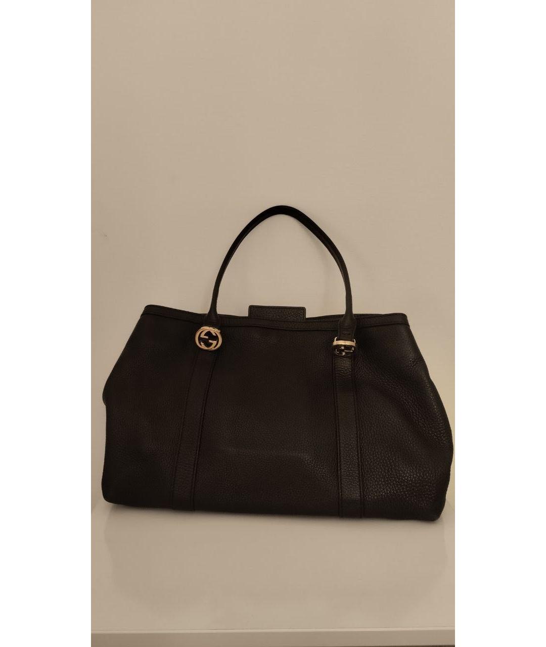 GUCCI Черная кожаная сумка тоут, фото 2