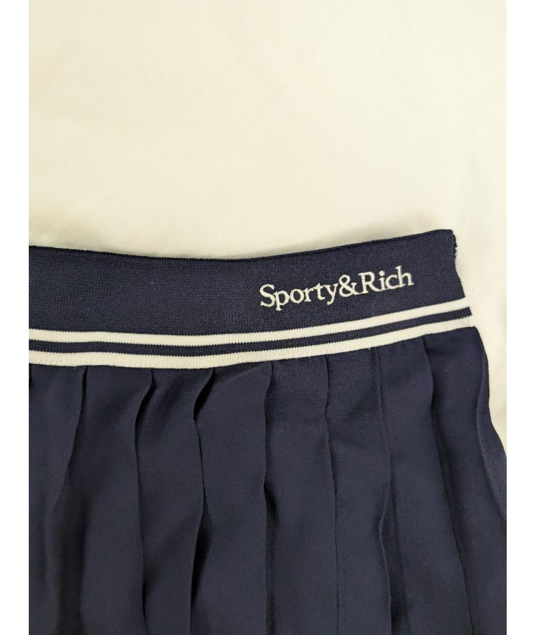 SPORTY AND RICH Темно-синяя вискозная юбка мини, фото 3