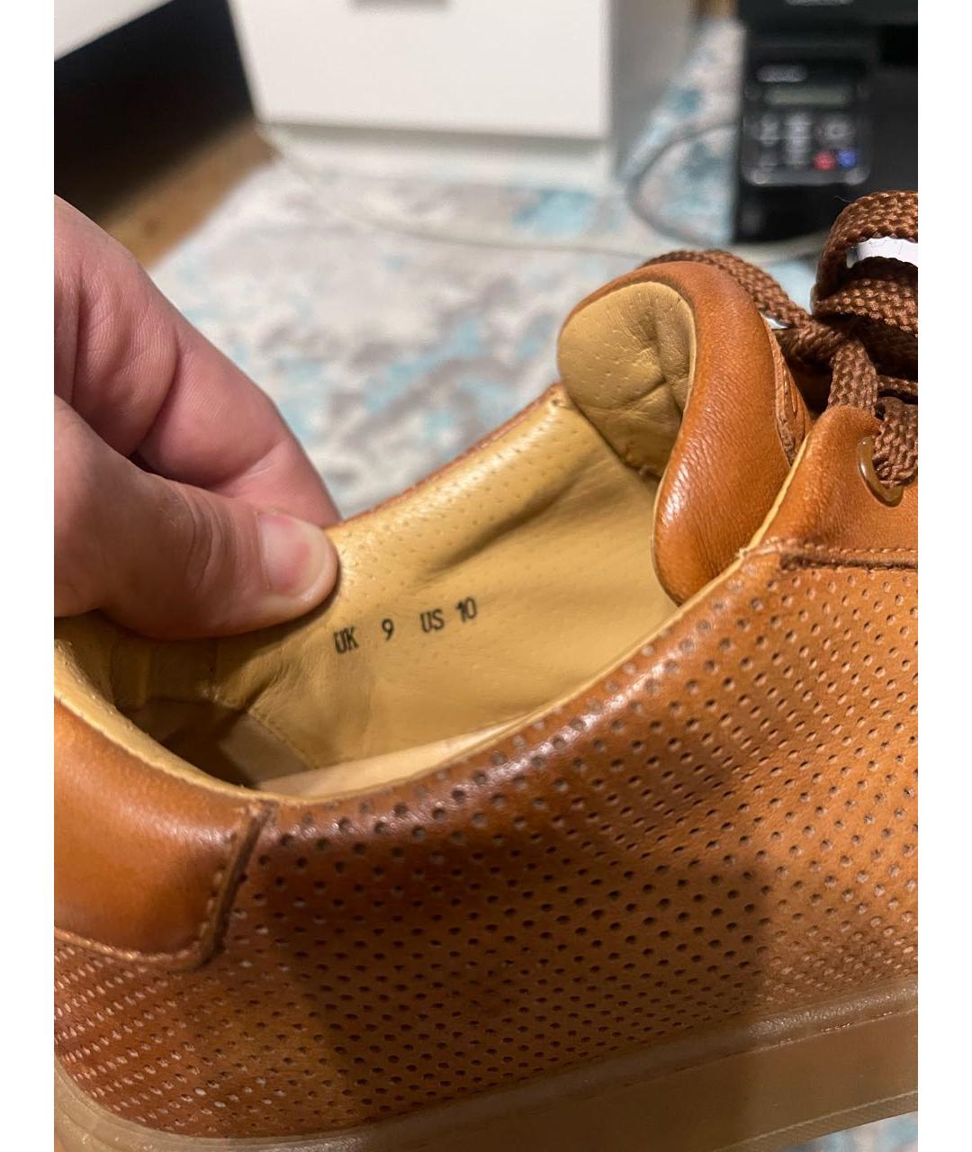 SANTONI Коричневые кожаные низкие кроссовки / кеды, фото 6