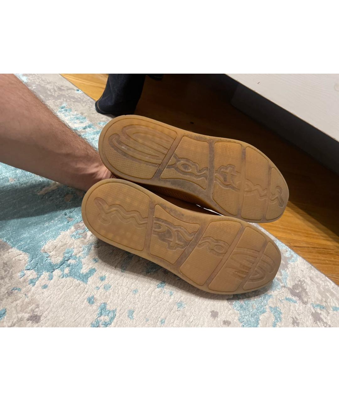 SANTONI Коричневые кожаные низкие кроссовки / кеды, фото 7