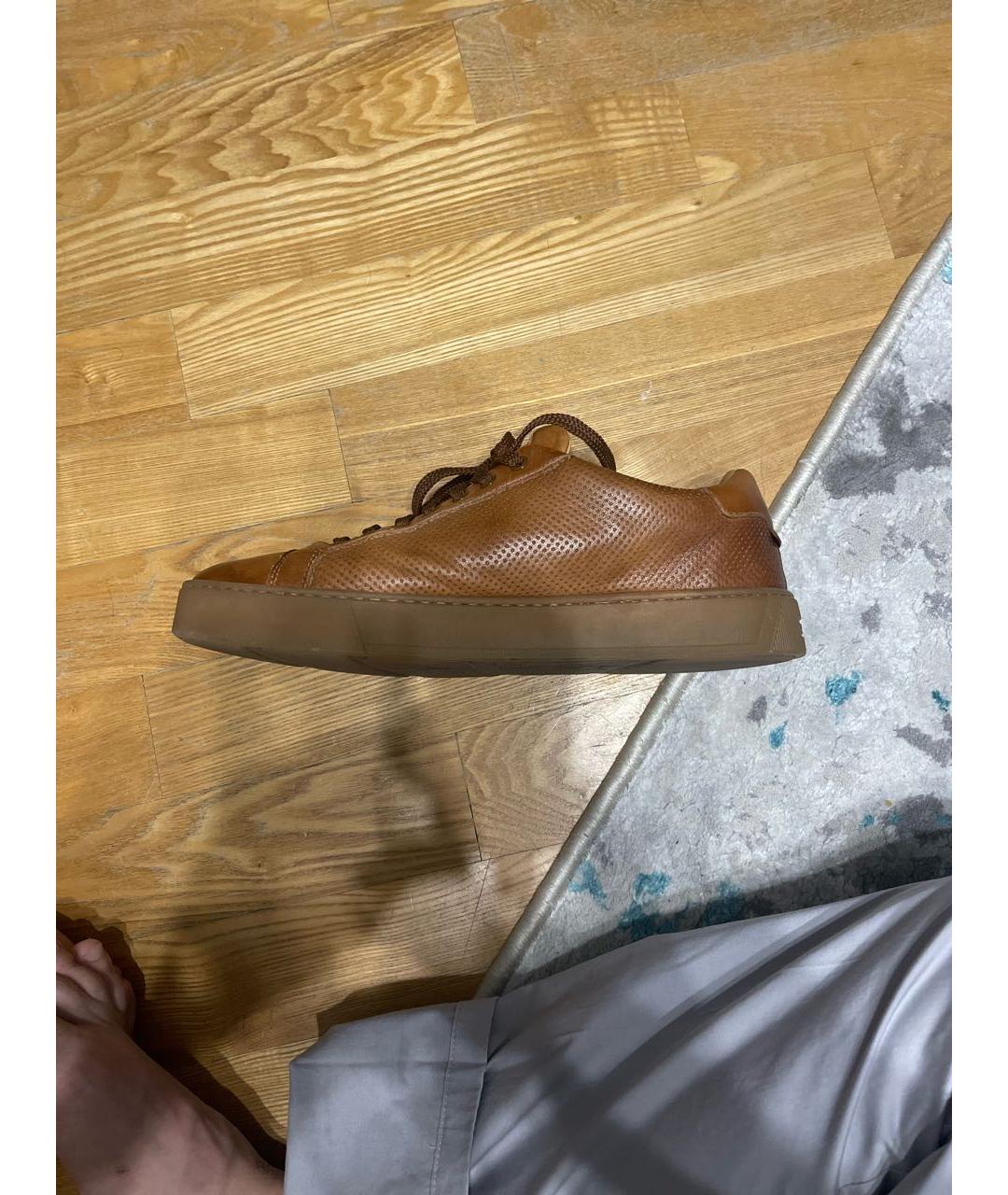 SANTONI Коричневые кожаные низкие кроссовки / кеды, фото 8