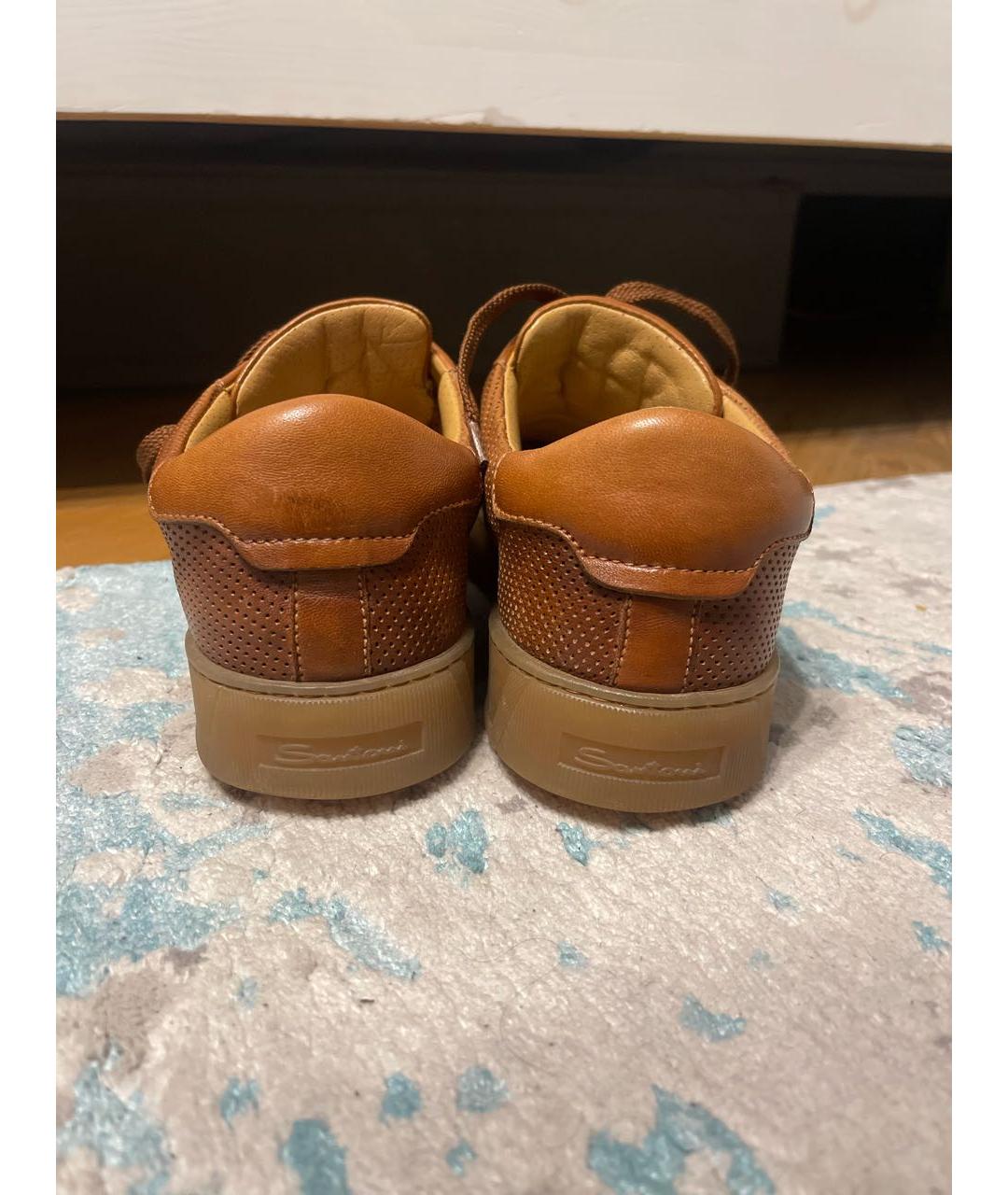 SANTONI Коричневые кожаные низкие кроссовки / кеды, фото 4