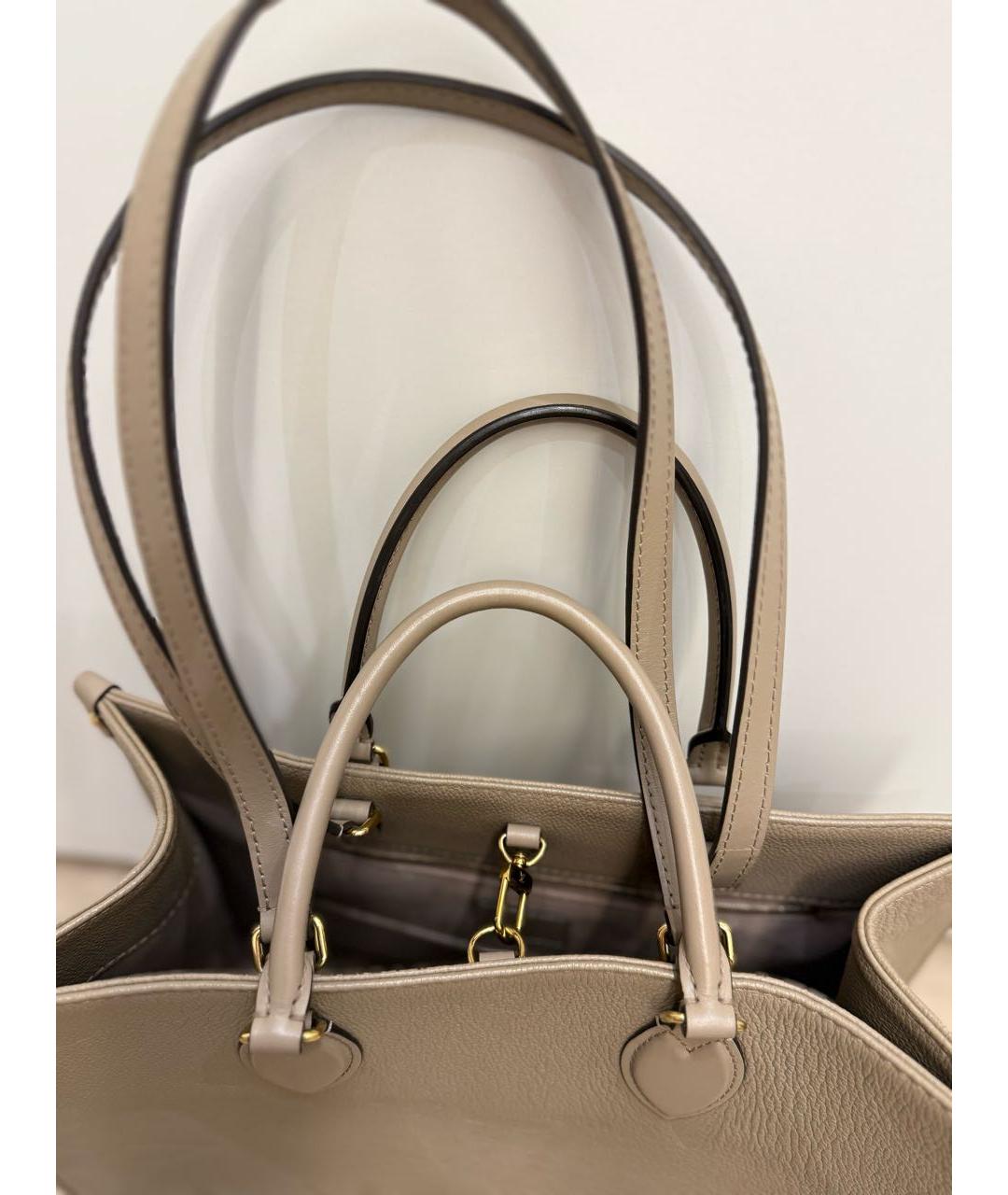 LOUIS VUITTON Бежевая кожаная сумка тоут, фото 7