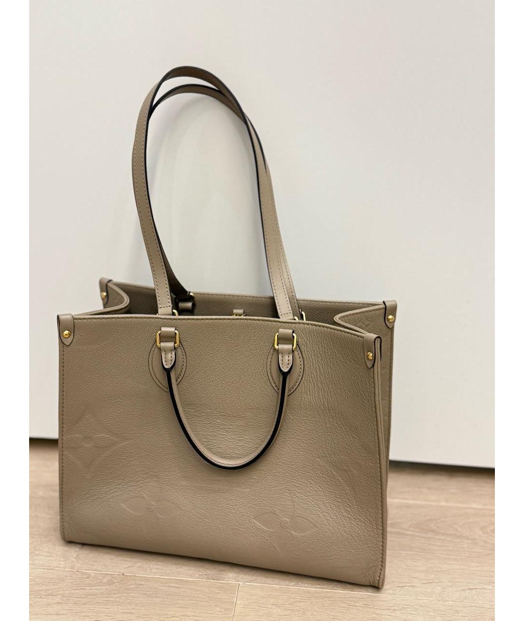LOUIS VUITTON Бежевая кожаная сумка тоут, фото 9