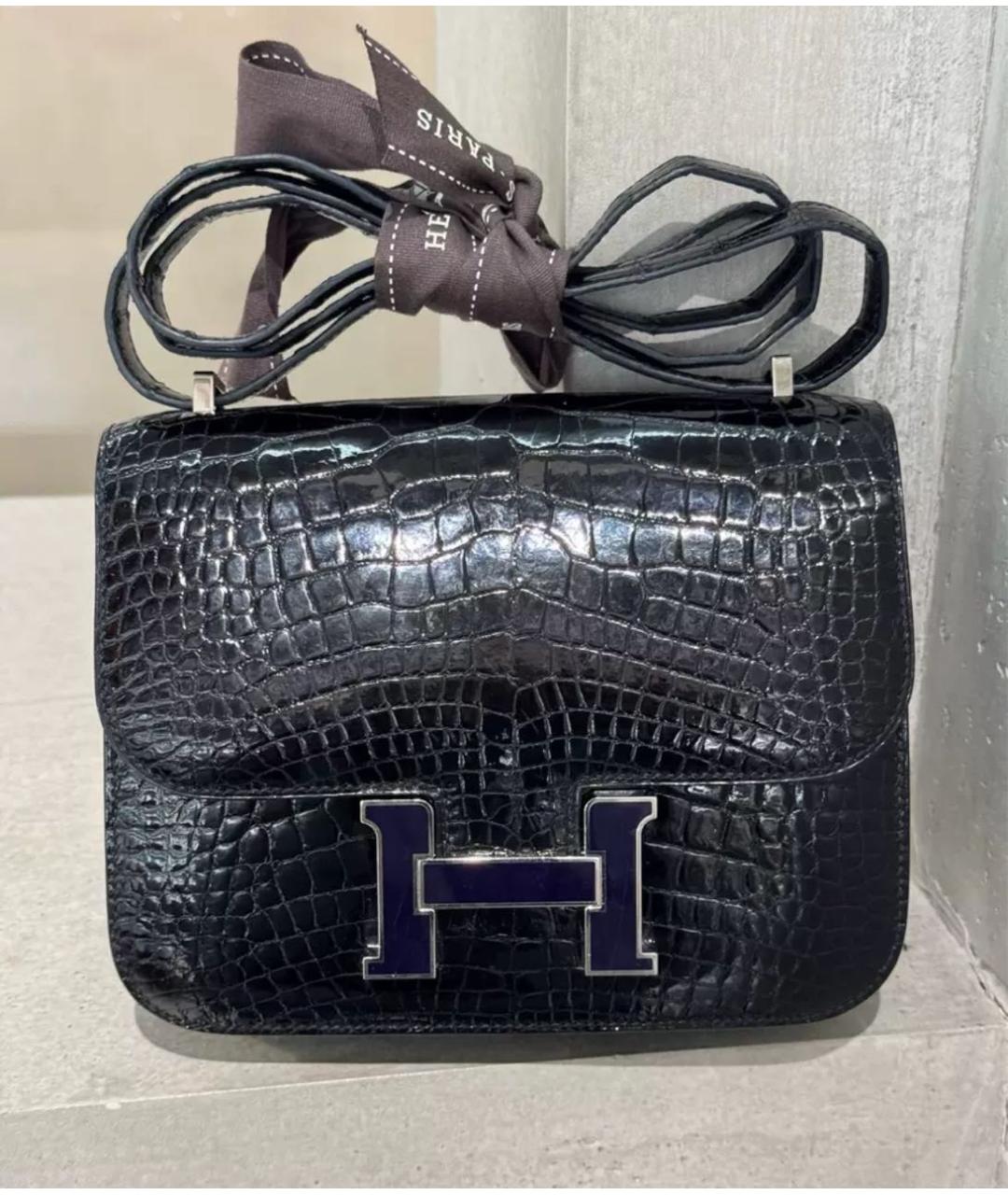 HERMES Черная сумка через плечо из экзотической кожи, фото 9