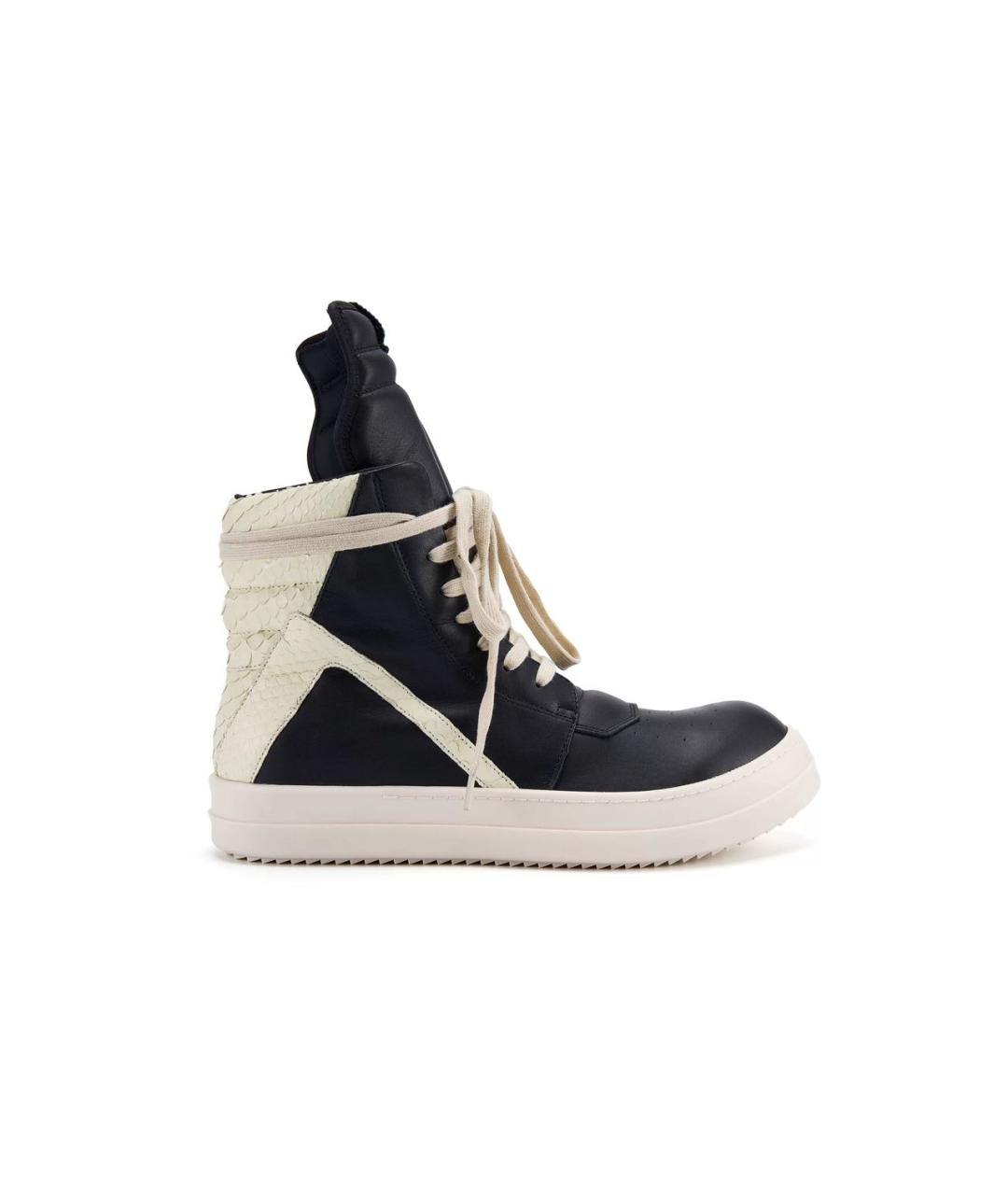 RICK OWENS Черные кожаные высокие кроссовки / кеды, фото 1