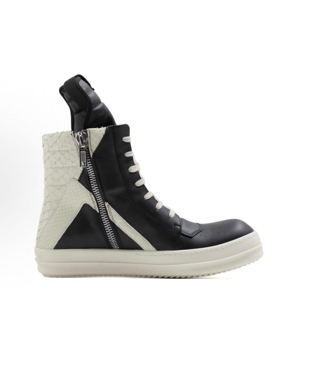 RICK OWENS Черные кожаные высокие кроссовки / кеды, фото 2