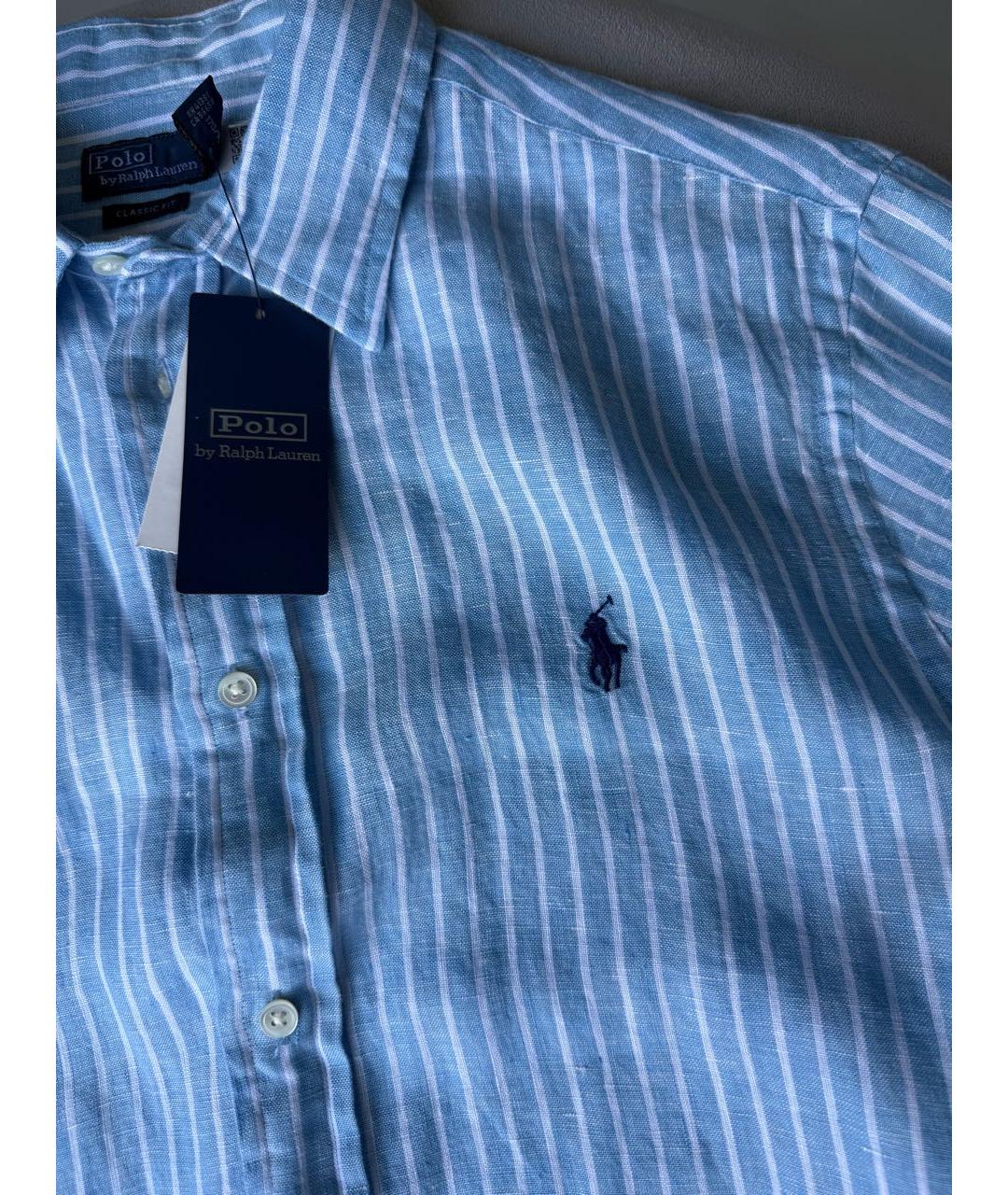 RALPH LAUREN Голубая льняная рубашка, фото 6