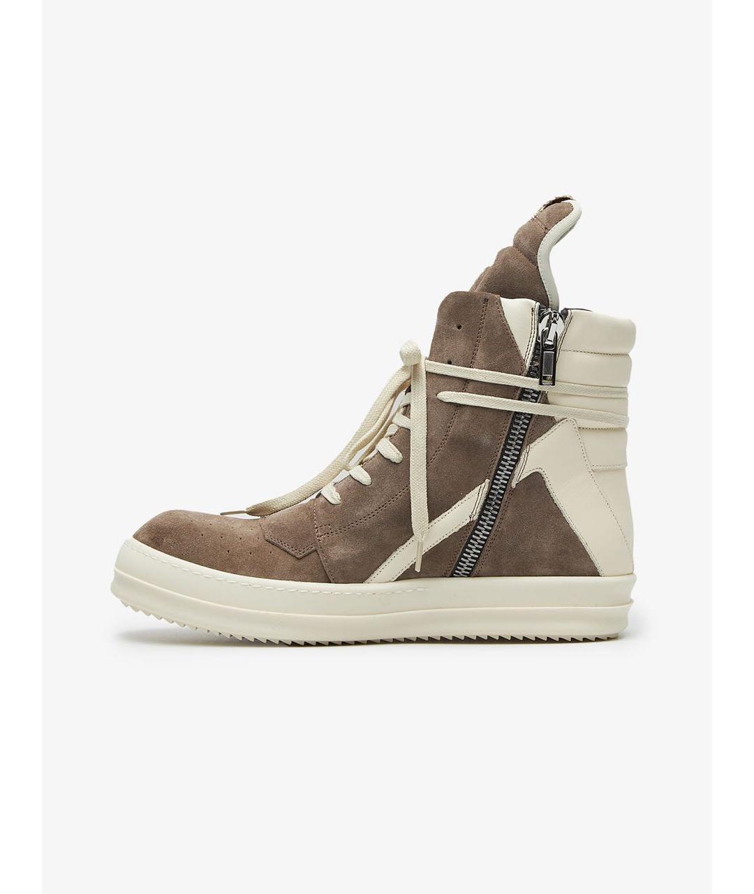 RICK OWENS Коричневые замшевые высокие кроссовки / кеды, фото 3