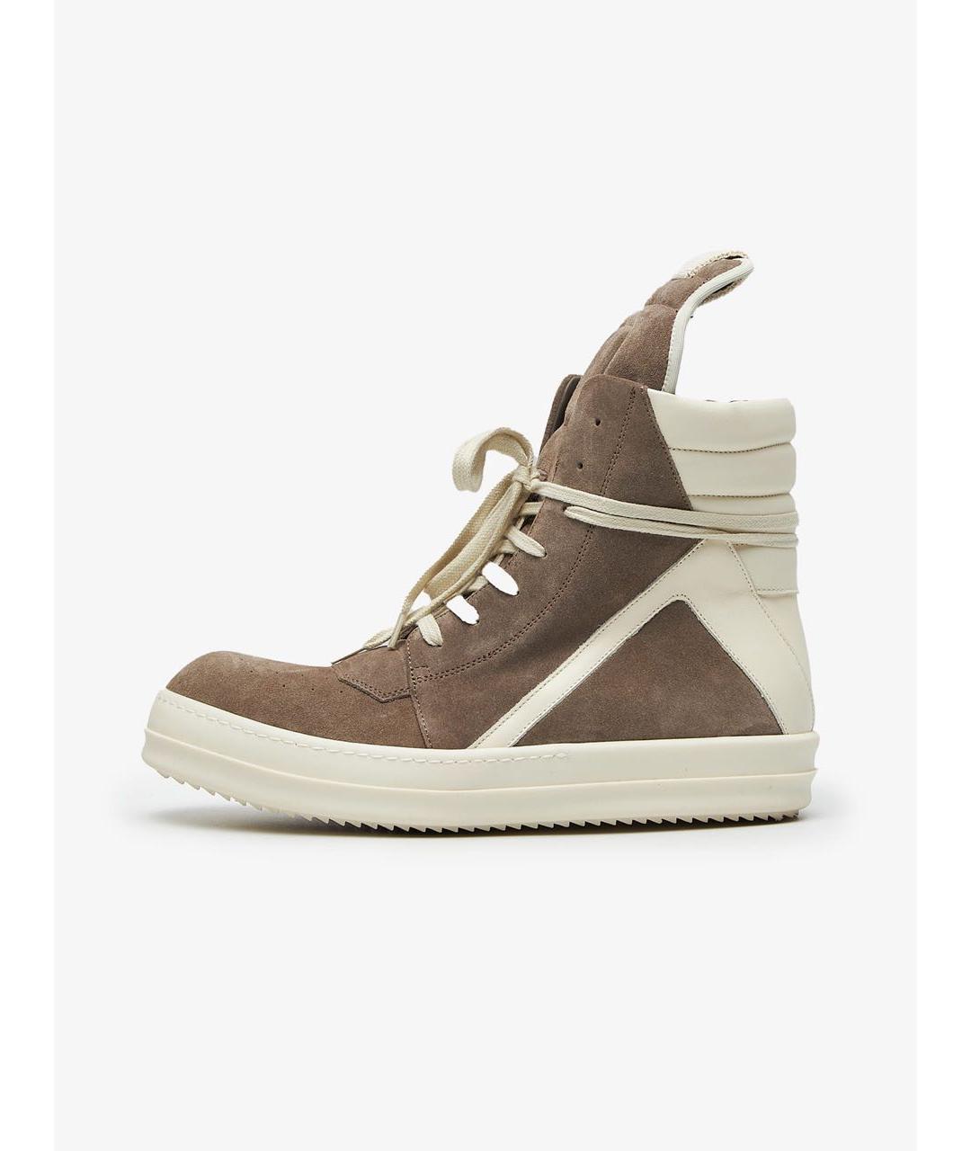 RICK OWENS Коричневые замшевые высокие кроссовки / кеды, фото 8