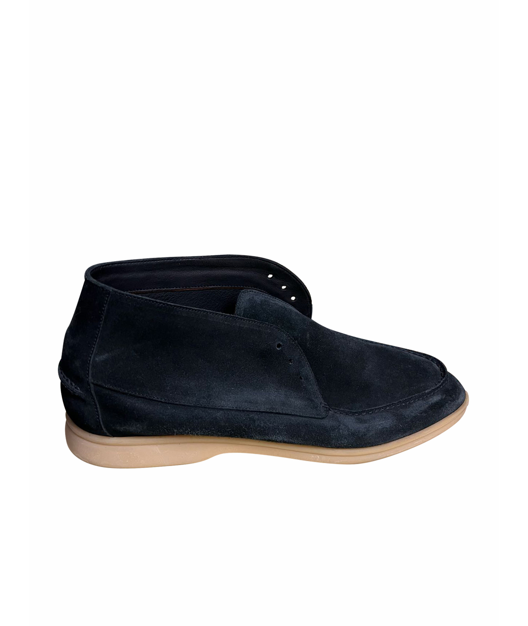 LORO PIANA Темно-синие замшевые низкие ботинки, фото 1