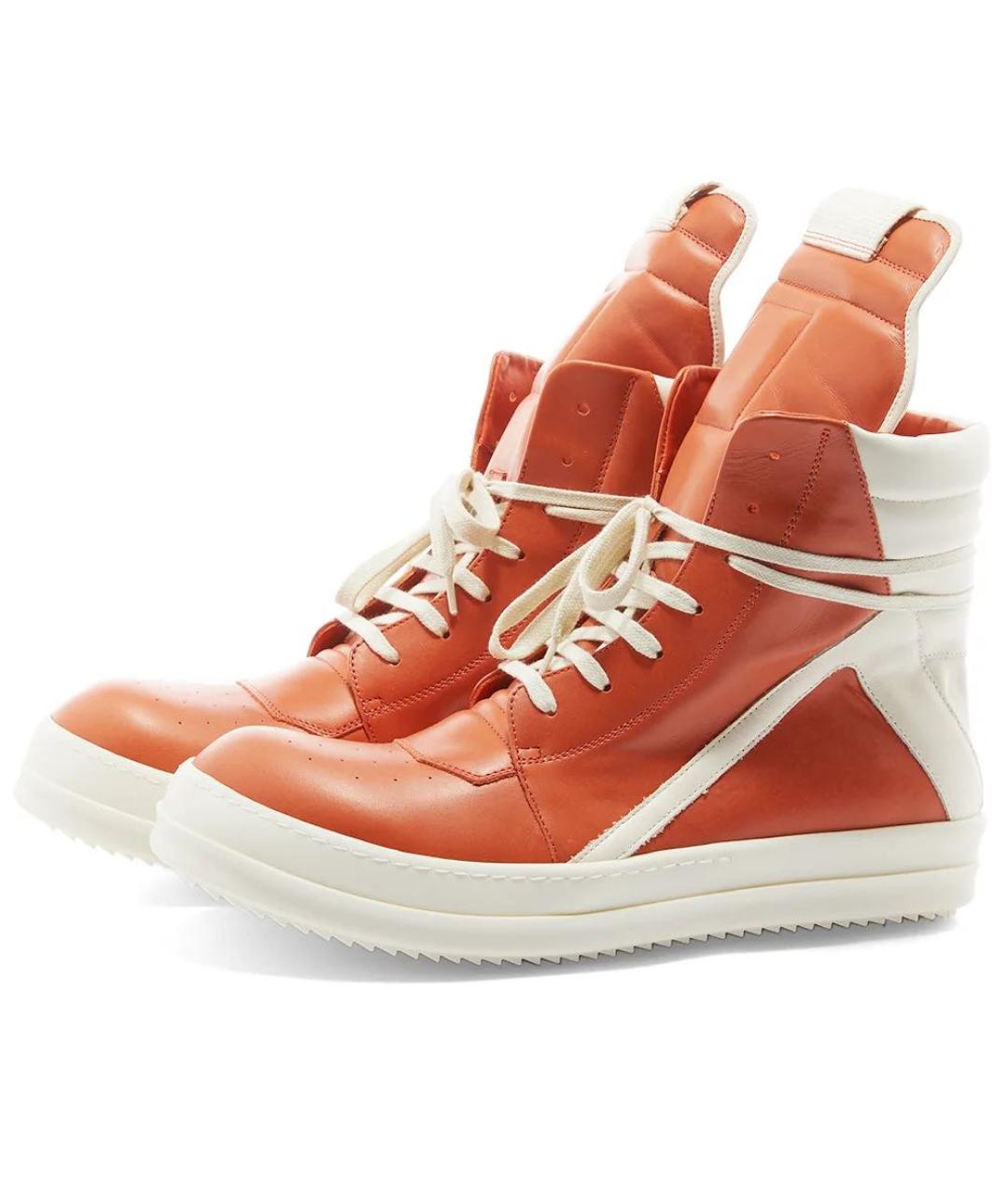 RICK OWENS Оранжевое кожаные высокие кроссовки / кеды, фото 2