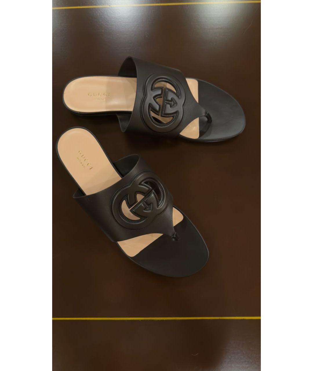 GUCCI Черные кожаные сабо, фото 4