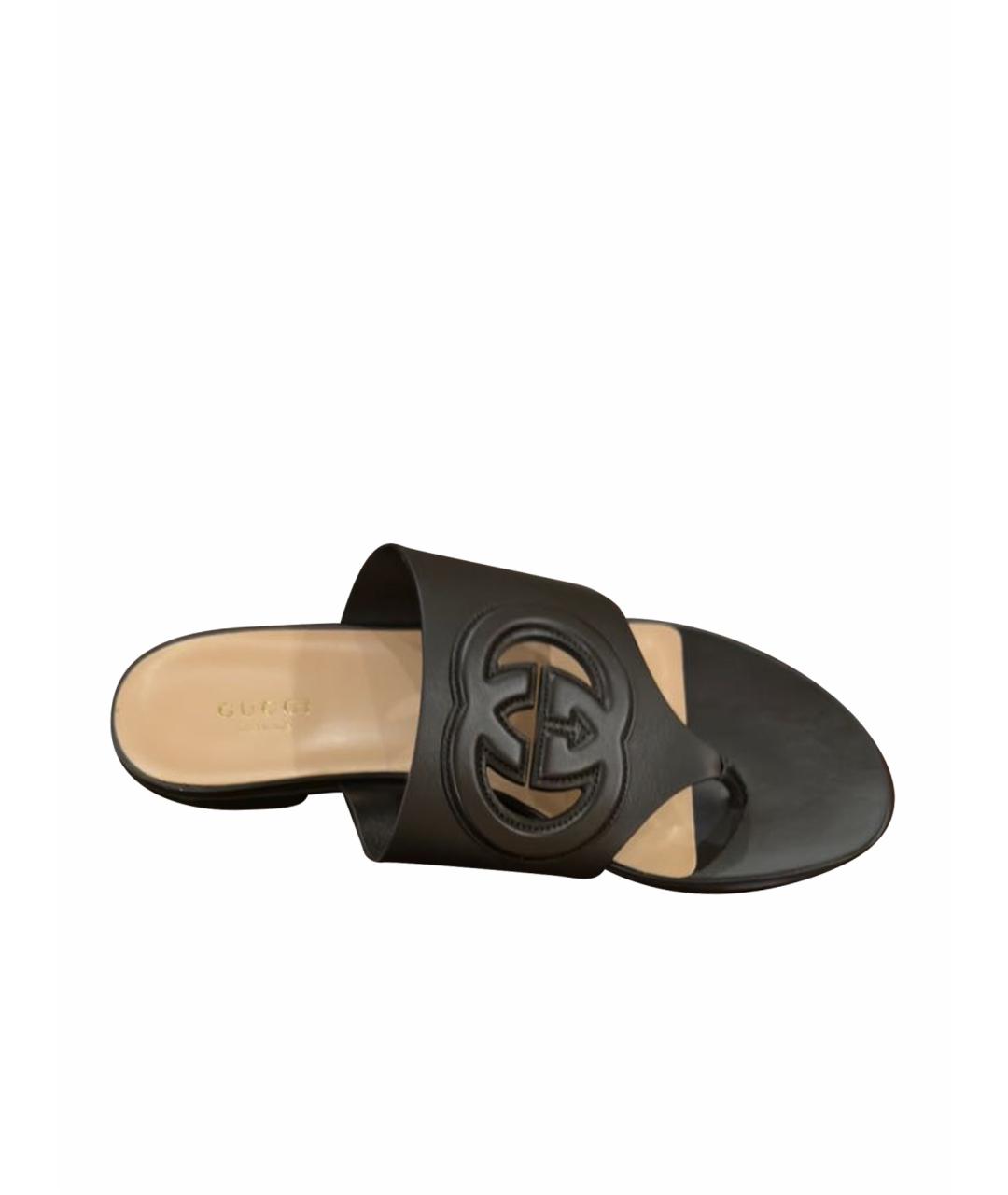 GUCCI Черные кожаные сабо, фото 1