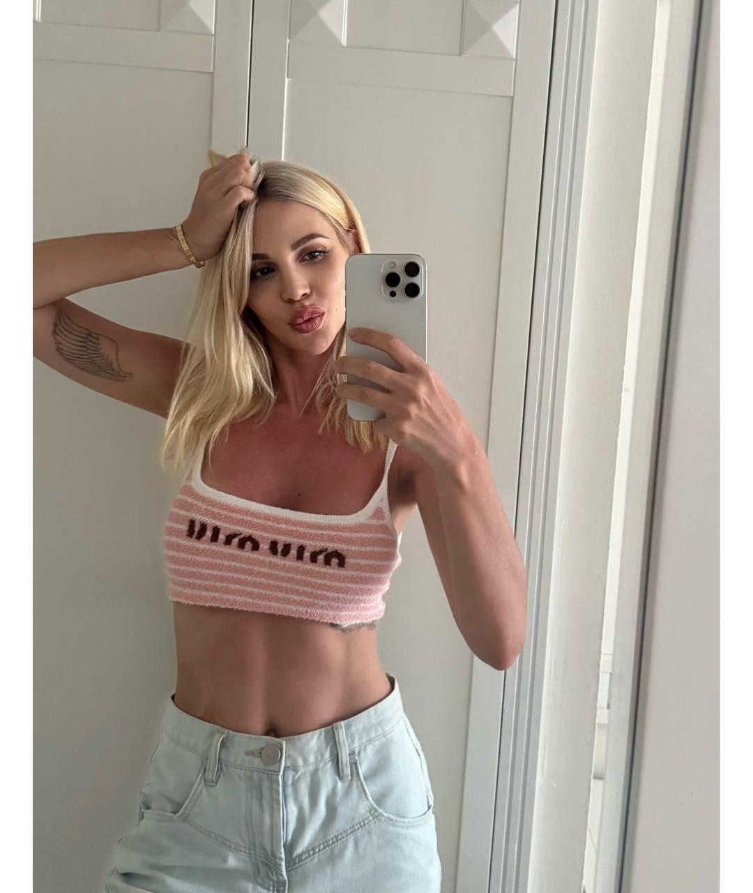 MIU MIU Розовая хлопковая майка, фото 5