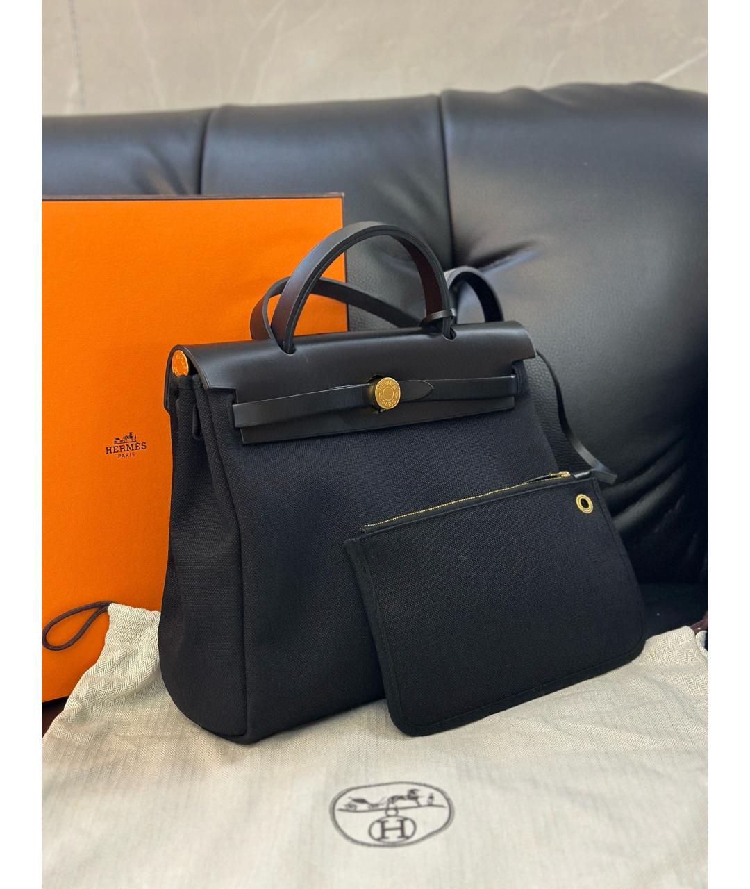 HERMES Черная деним сумка тоут, фото 3