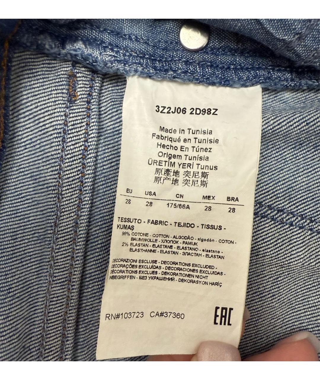 EMPORIO ARMANI Голубые хлопко-эластановые прямые джинсы, фото 8
