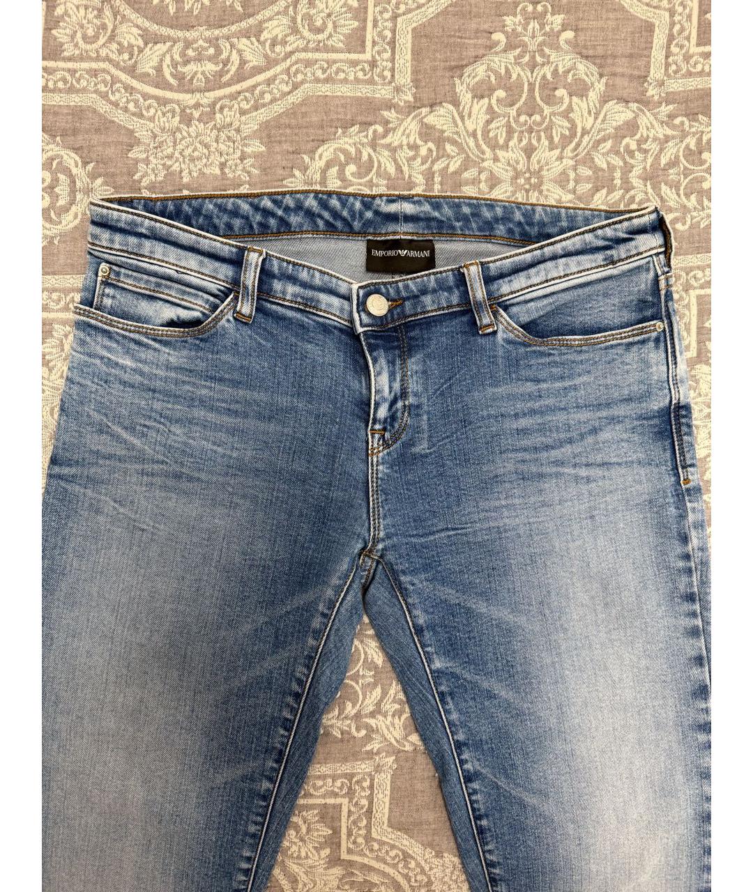 EMPORIO ARMANI Голубые хлопко-эластановые прямые джинсы, фото 4