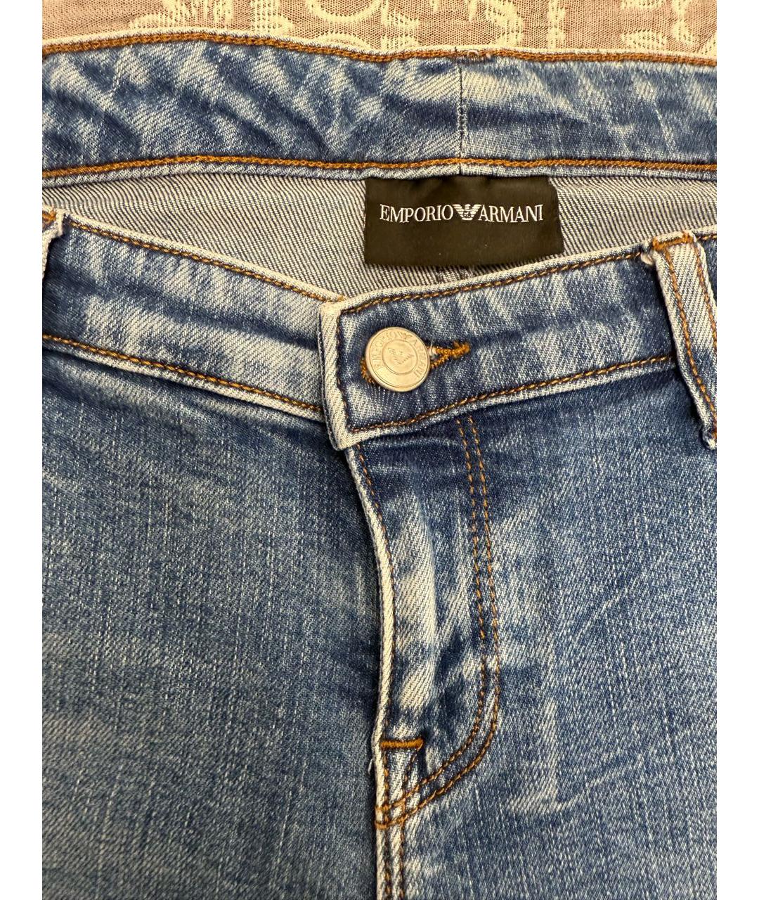 EMPORIO ARMANI Голубые хлопко-эластановые прямые джинсы, фото 3