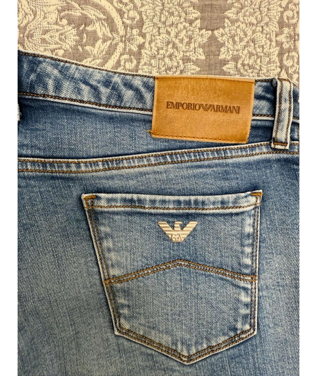 EMPORIO ARMANI Голубые хлопко-эластановые прямые джинсы, фото 6