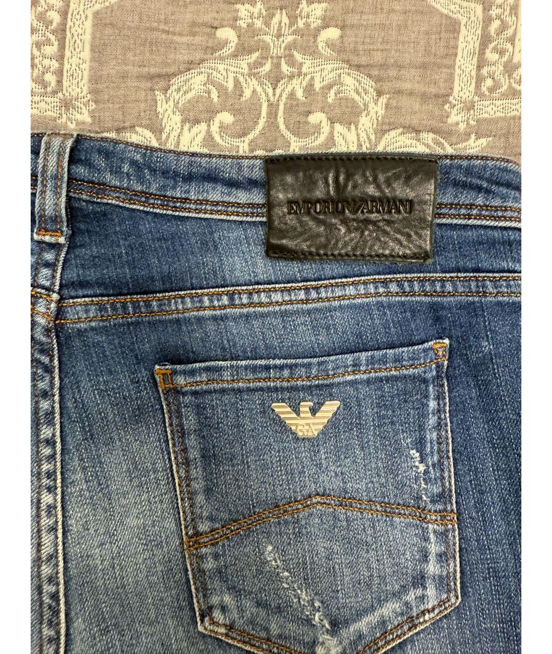 EMPORIO ARMANI Темно-синие хлопко-эластановые джинсы слим, фото 5
