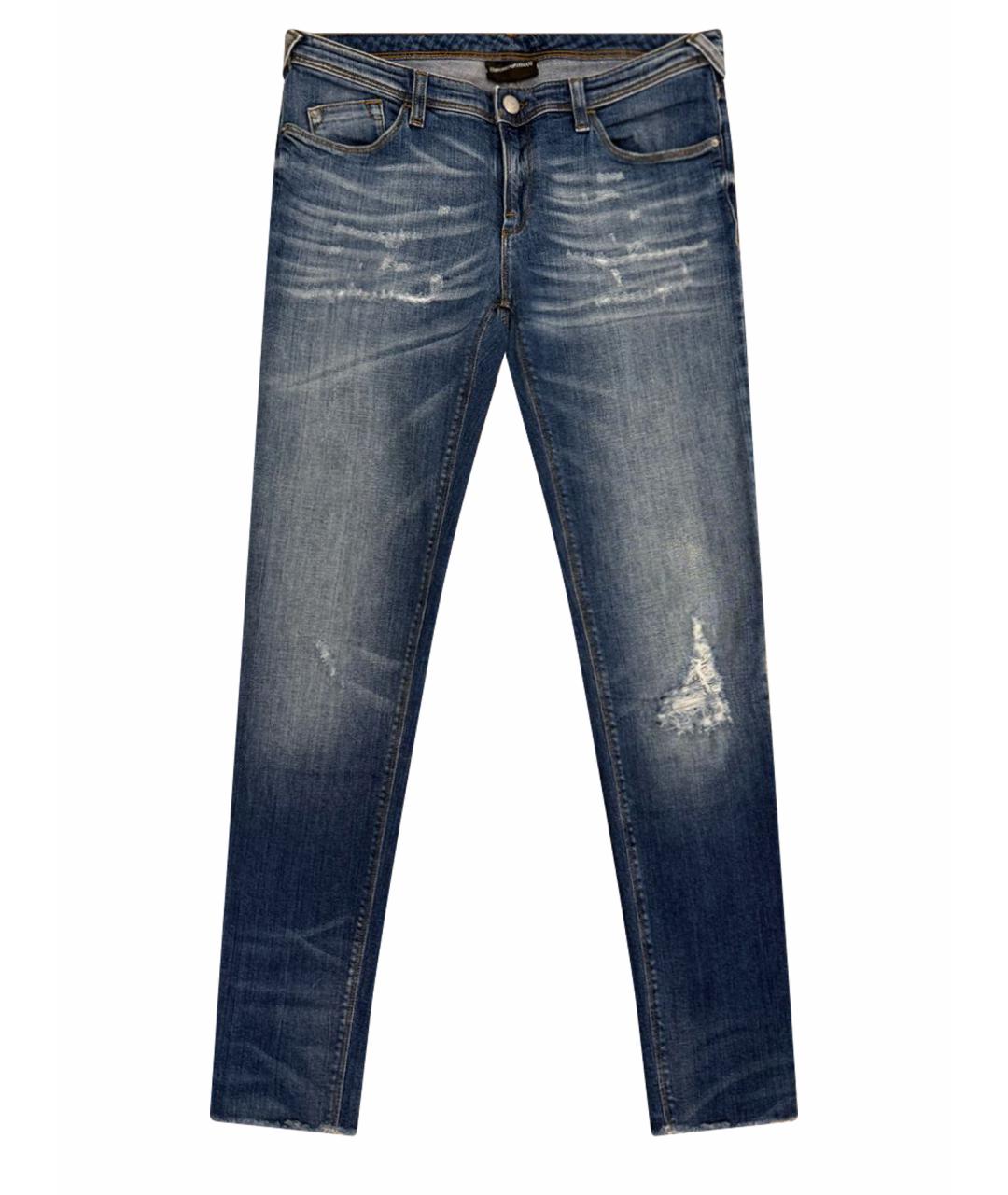 EMPORIO ARMANI Темно-синие хлопко-эластановые джинсы слим, фото 1