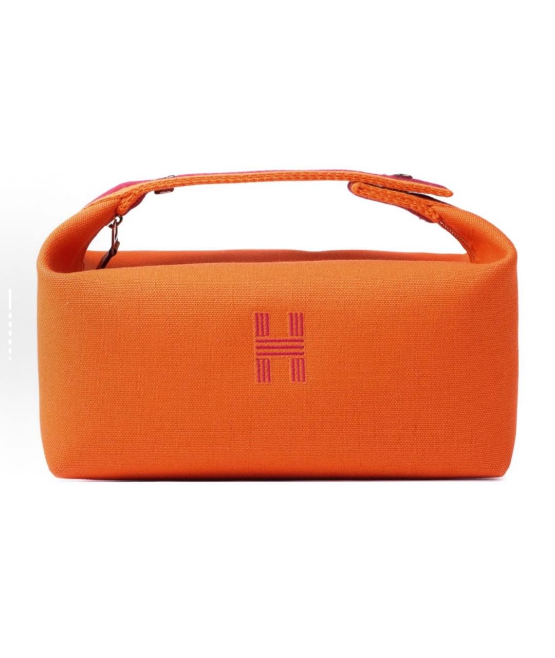 HERMES Оранжевая хлопковая косметичка, фото 4